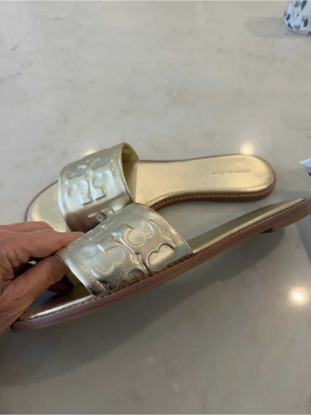 Tory Burch Gold Metallic  Slide Sandals